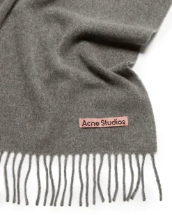 Acne Studios Canada Fringe Wool Scarf Narrow Grey Melange