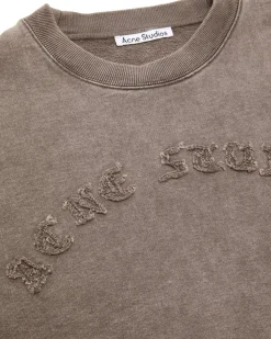 Acne Studios Cropped Patch Logo Sweatshirt Taupe Brown