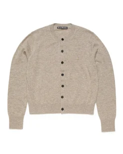 Acne Studios Face Crew Neck Wool Cardigan Greige Melange