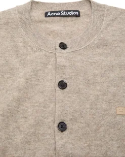 Acne Studios Face Crew Neck Wool Cardigan Greige Melange