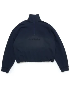 Acne Studios Half Zip Logo Sweatshirt Navy Blue