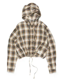 Acne Studios Hooded Checkered Flannel Shirt Beige/Black
