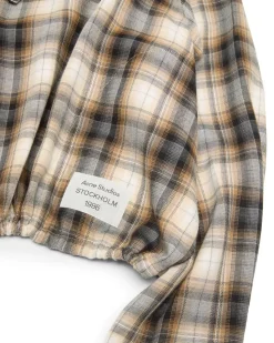 Acne Studios Hooded Checkered Flannel Shirt Beige/Black