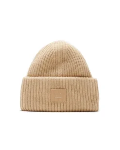 Acne Studios Large Face Logo Beanie Biscuit Beige
