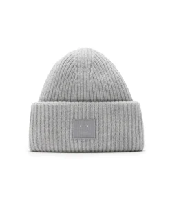 Acne Studios Large Face Logo Beanie Light Grey Melange