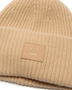 Acne Studios Large Face Logo Beanie Biscuit Beige