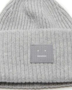 Acne Studios Large Face Logo Beanie Light Grey Melange