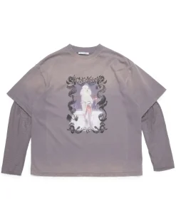 Acne Studios Layered Print Long Sleeve T-Shirt Dark Mauve
