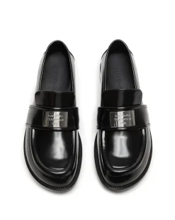 Acne Studios Leather Buckle Logo Loafers Black
