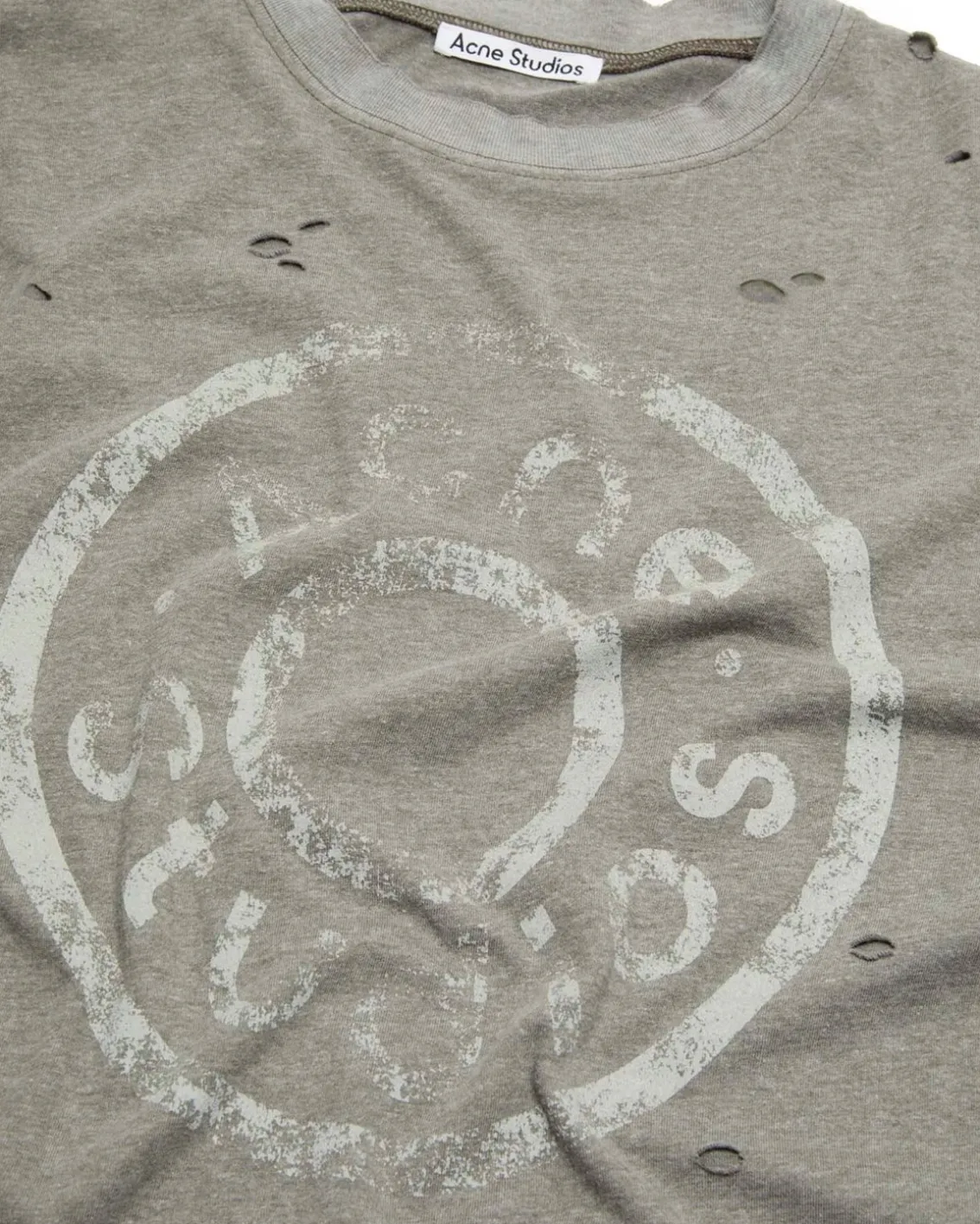 Acne Studios Relaxed Distressed Logo T-Shirt Moss Green