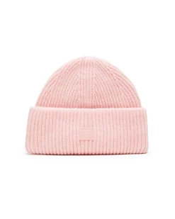 Acne Studios Small Face Logo Beanie Faded Pink Melange