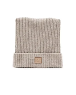 Acne Studios Square Face Logo Beanie Greige Melange