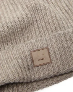 Acne Studios Square Face Logo Beanie Greige Melange