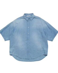 Acne Studios Stamp Logo Short Sleeve Shirt Mid Blue