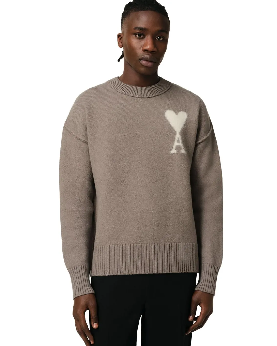 AMI Paris Ami De Coeur Crewneck Sweater Ash/OffWhite