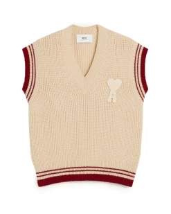 AMI Paris Ami De Coeur Rib Knit Vest White Cream