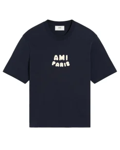 AMI Paris Embroidered Logo T-Shirt Navy Blue