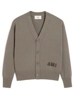 AMI Paris Embroidered Logo Cardigan Ash