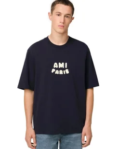 AMI Paris Embroidered Logo T-Shirt Navy Blue
