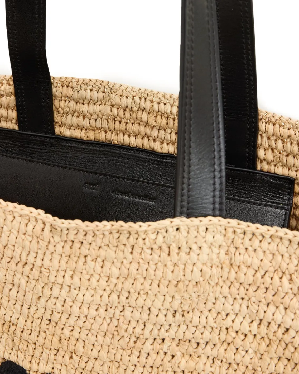 AMI Paris Embroidered Logo Raffia Tote Bag Natural