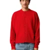 AMI Paris Tonal Ami De Coeur Crewneck Cardigan Poppy Red