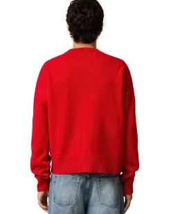 AMI Paris Tonal Ami De Coeur Crewneck Cardigan Poppy Red