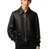AMI Paris Zipped Leather Jacket Wool Gabardine Black