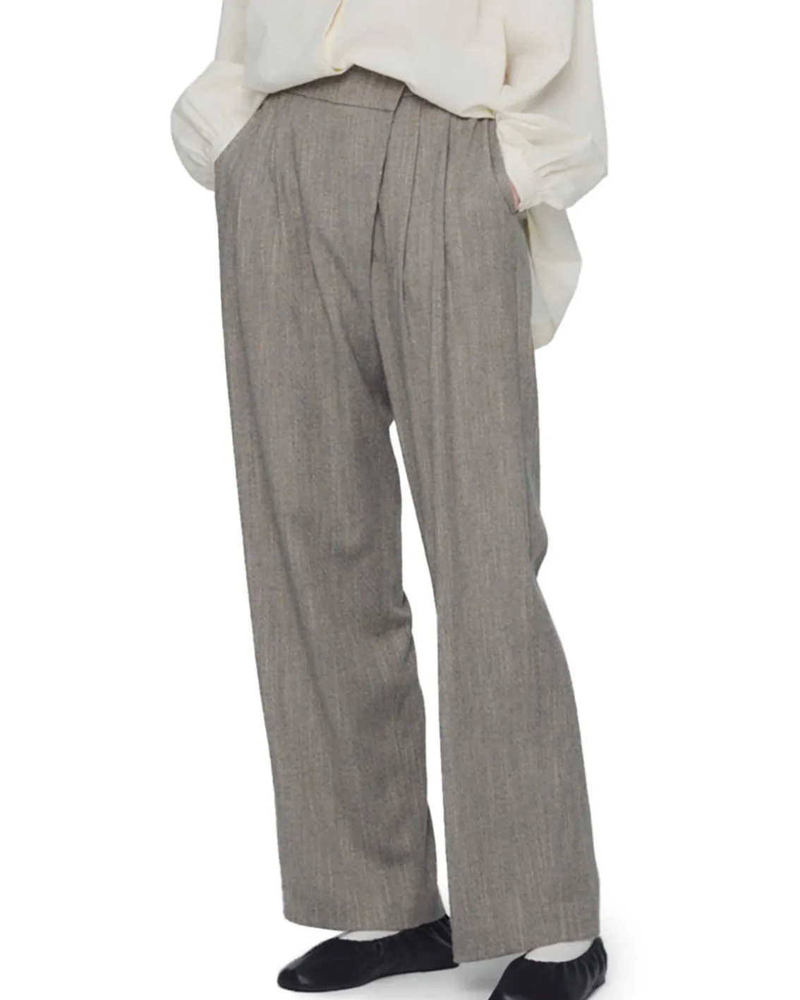 Amomento Wool Tweed Wrap Pants Grey