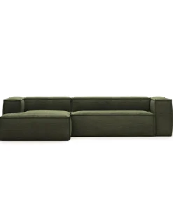 Blok 3-Seater Left Lounge Sofa Corduroy Green