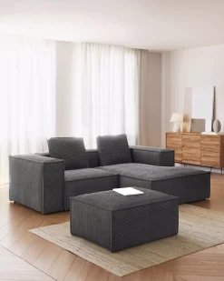 Blok 2-Seater Right Lounge Sofa Corduroy Dark Grey