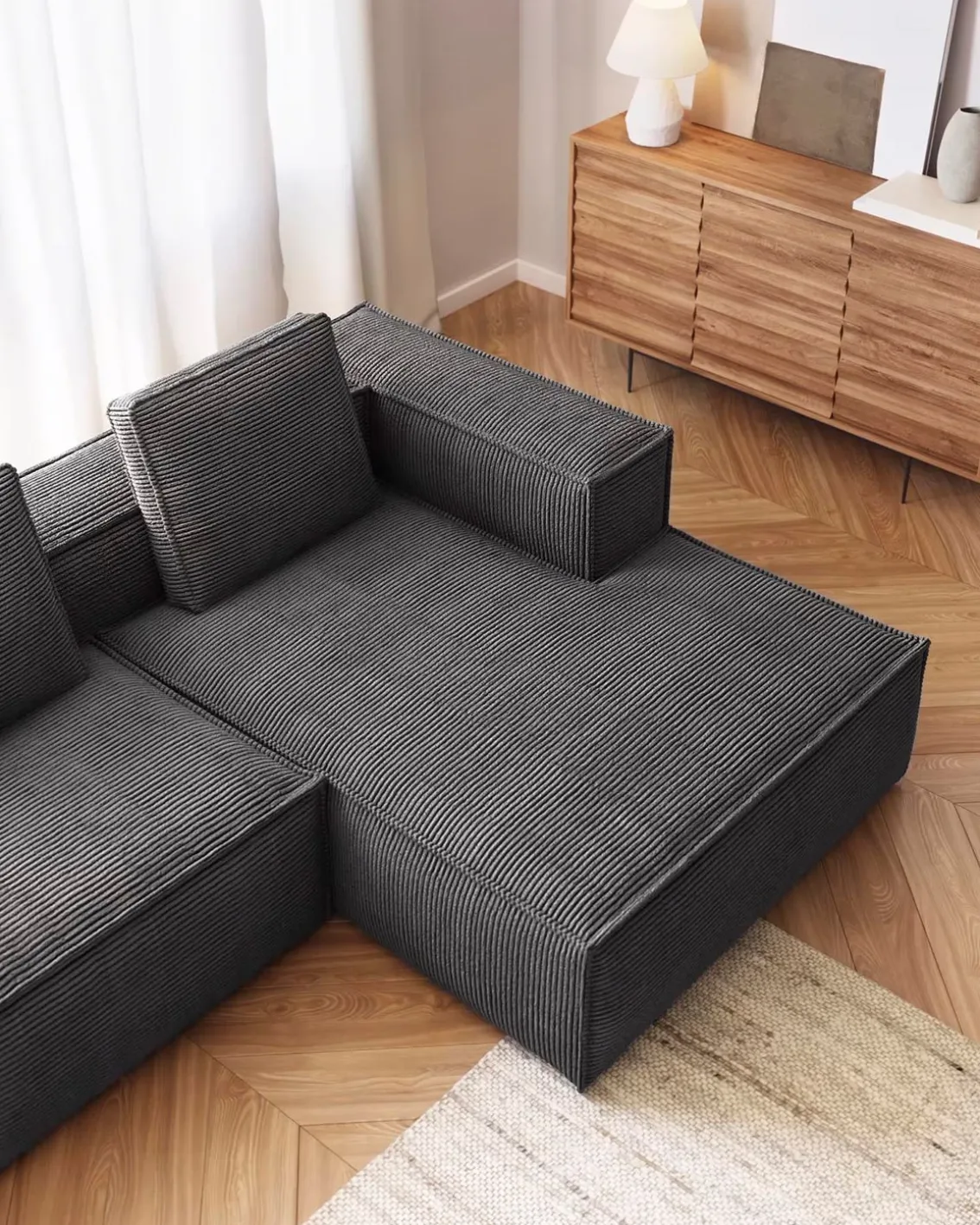 Blok 2-Seater Right Lounge Sofa Corduroy Dark Grey