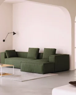 Blok 3-Seater Right Lounge Sofa Corduroy Green