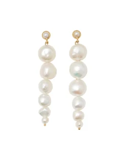 Blue Billie Drop Pearl Earrings Gold