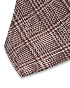 Check Silk Tie Reddish Brown
