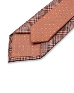 Check Silk Tie Reddish Brown