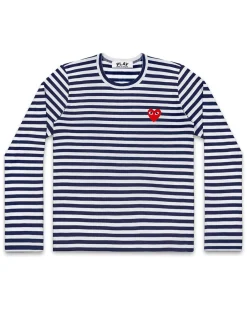 Comme des Garçons Play Striped Heart Long Sleeve T-Shirt Navy/White