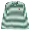 Comme des Garçons Play Striped Heart Long Sleeve T-Shirt Green/White