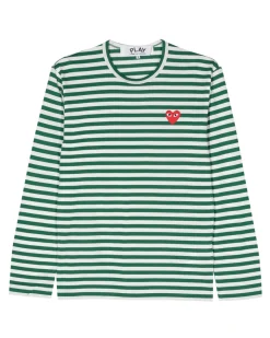 Comme des Garçons Play Striped Heart Long Sleeve T-Shirt Green/White