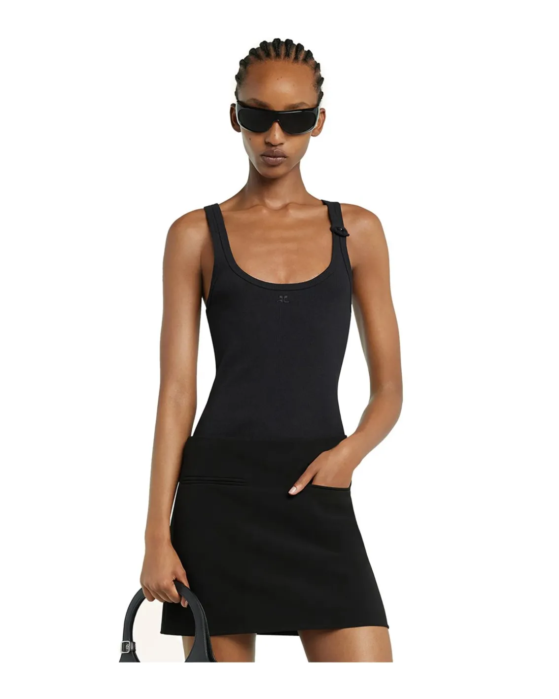 Courrèges Buckle 90'S Rib Tank Top Black