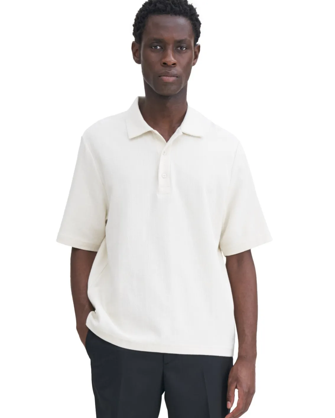 Filippa K Cotton Jersey Polo Shirt Cream White