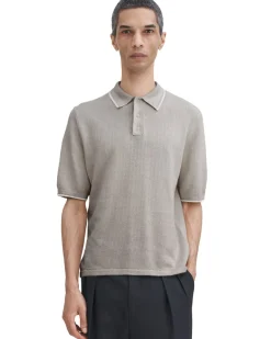 Filippa K Linen Cotton Knit Polo Moss Grey