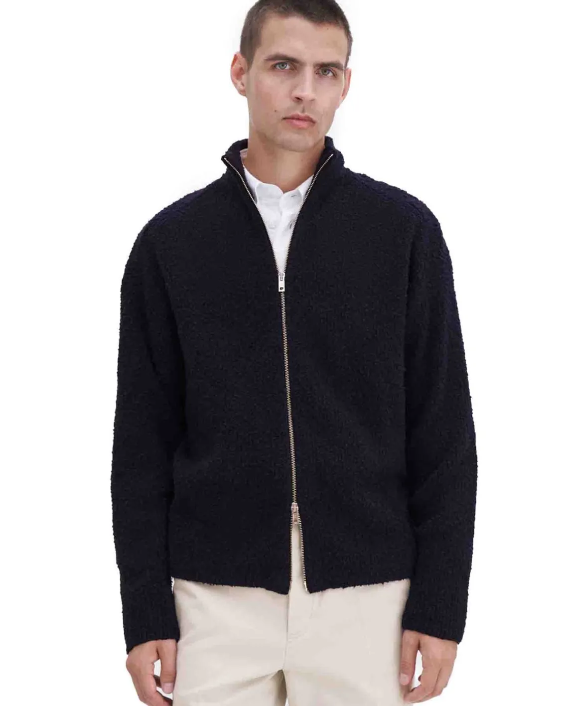 Filippa K Ribbed Cotton Zip Cardigan Navy
