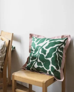 Fine Little Day Leaves Linen Cushion Cover Green