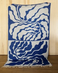 Fine Little Day Leaves Wool Blanket Blue/White
