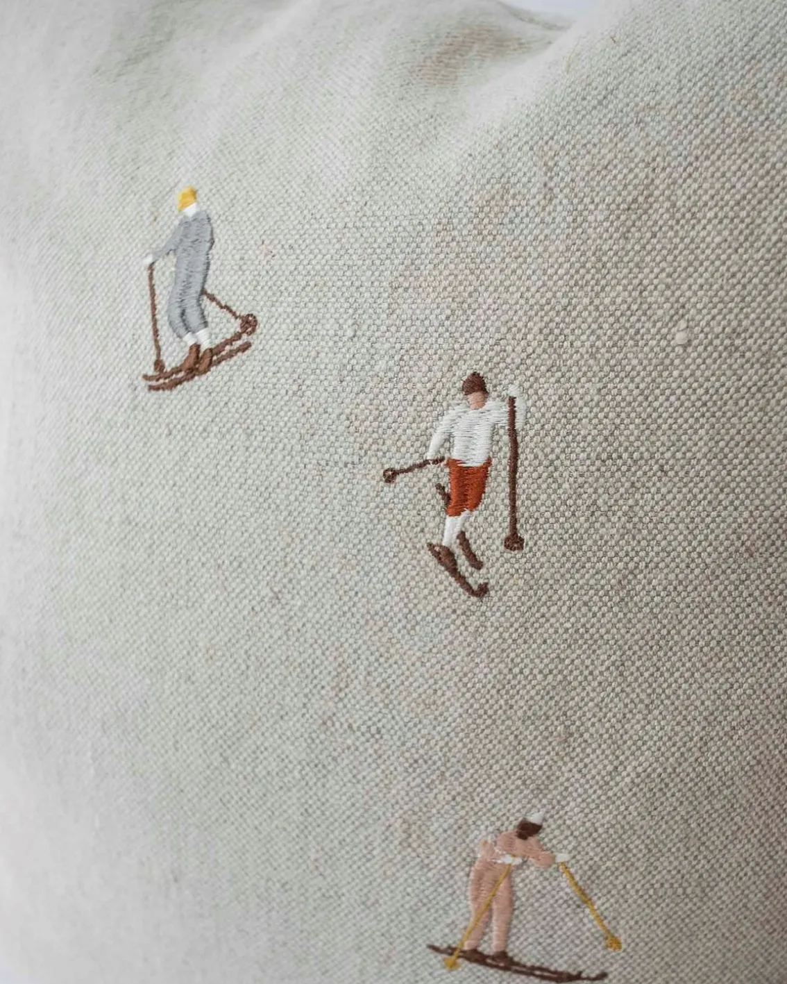 Fine Little Day Skiers Embroidered Cushion Cover