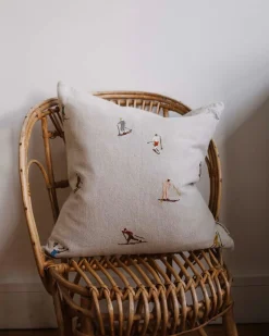 Fine Little Day Skiers Embroidered Cushion Cover