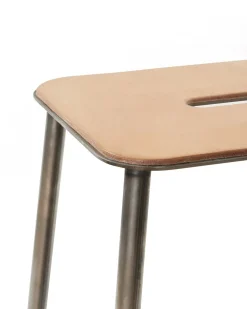 Frama Adam Stool H65 Natural Leather/Raw steel