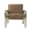HK Living Chrome Lounge Armchair Canvas Brown