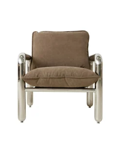 HK Living Chrome Lounge Armchair Canvas Brown