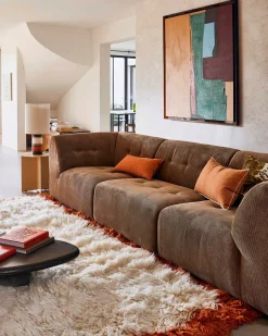 HK Living Fluffy Square Rug Natural Cream/Orange